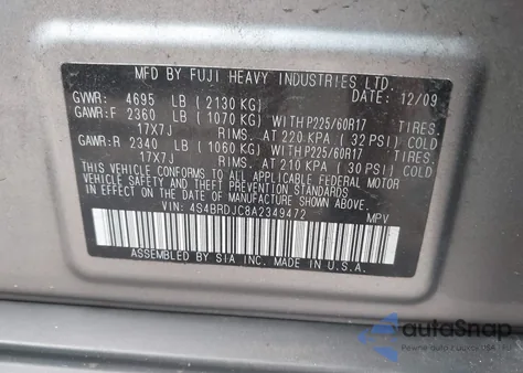 2010 Subaru Outback 3.6R Limited z USA, uszkodzony, nr VIN 4S4BRDJC8A2349472